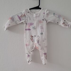 Charming White and Purple Footies with Long Sleeves and Zipper Closure